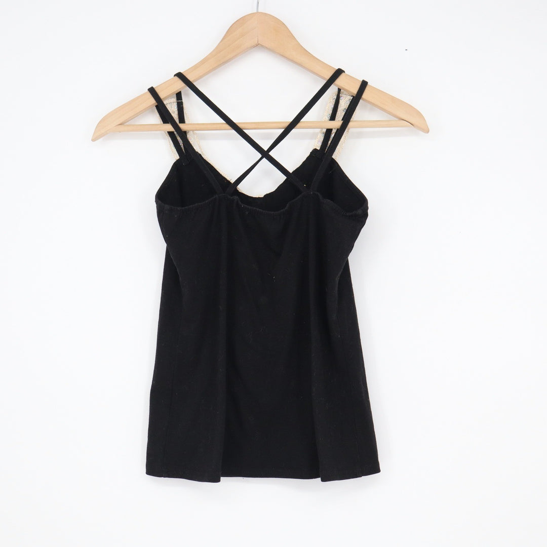 ViWi Black Sequin Bow Camisole Tank Top Crisscross Straps Small