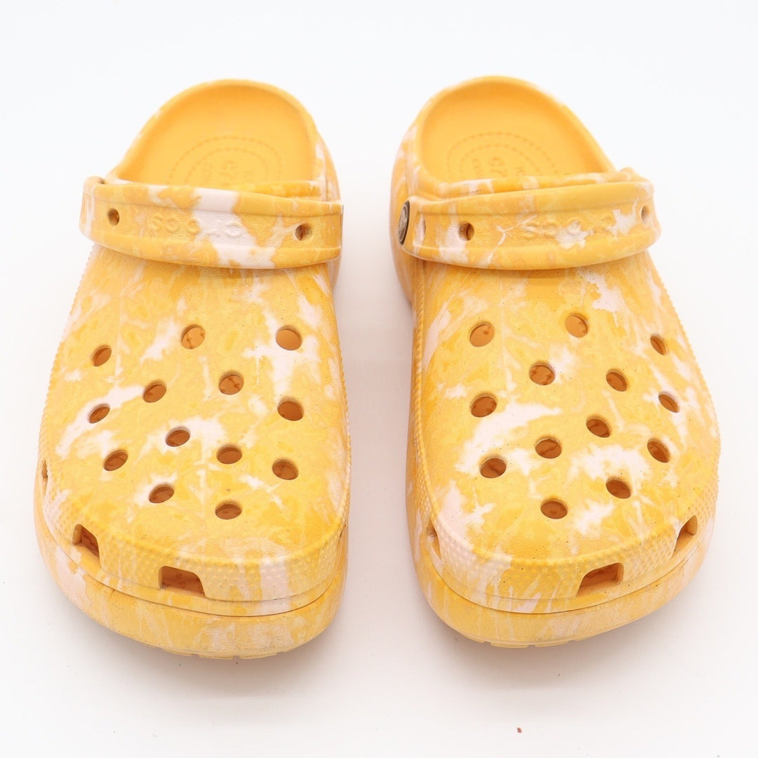 Crocs Classic Platform Clog Yellow White Marbled Womens Size 8 Slip On Sandals