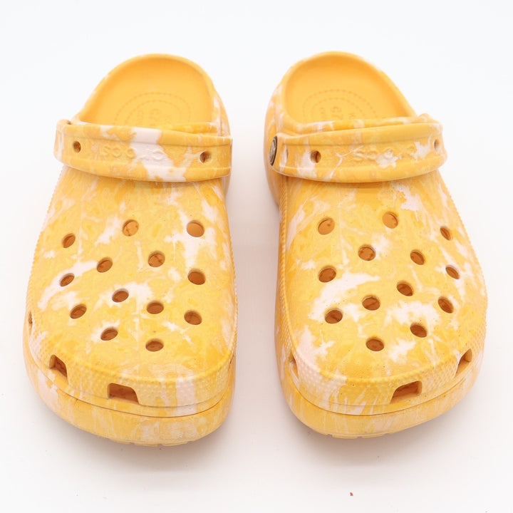 Crocs Classic Platform Clog Yellow White Marbled Womens Size 8 Slip On Sandals