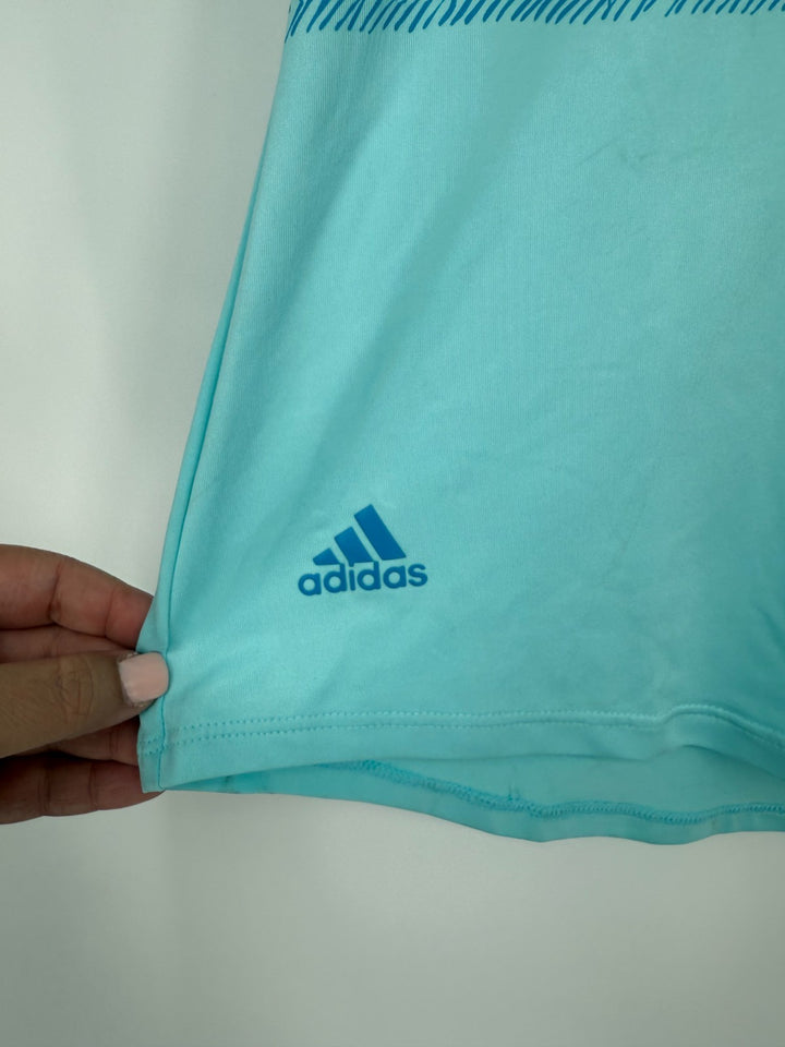 Adidas Polo Shirt Women XS Pulse Blue Herringbone Striped Sleeveless Quarter Zip