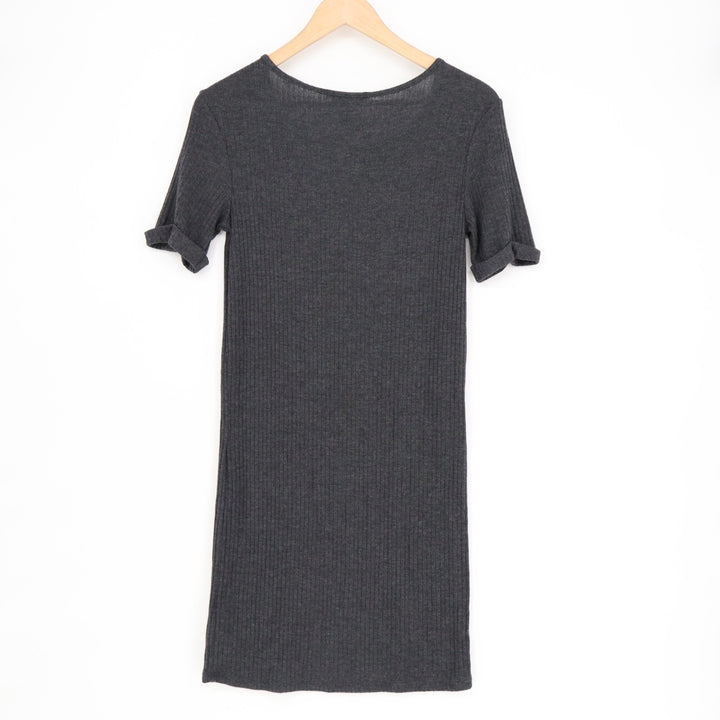 Forever 21 Bodycon T Shirt Dress Womens Medium Charcoal Gray Stretch Ribbed Knit