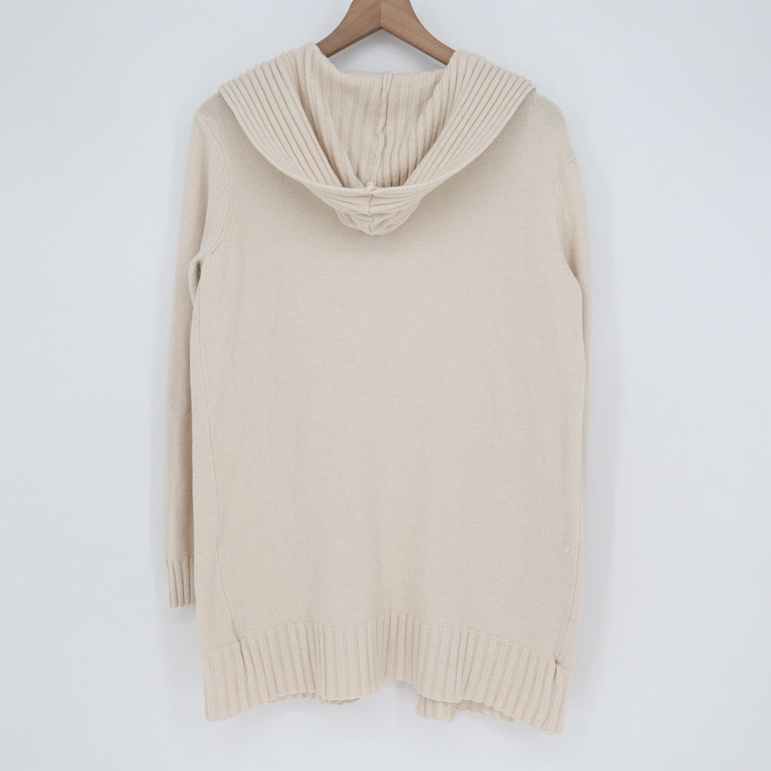 Cyrus Women Cream Open Front Hooded Cardigan Sweater Pockets Large