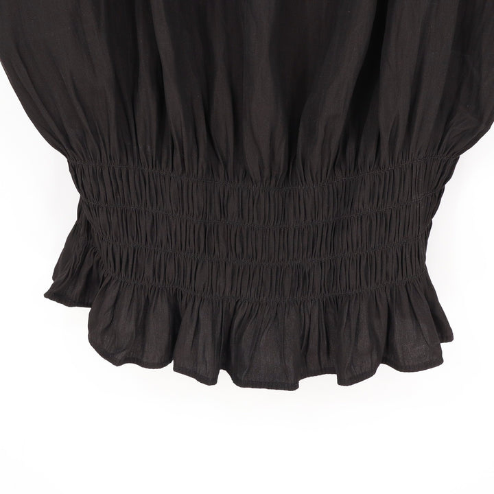 Catherine Malandrino Womens Black Smocked Waist Ruffle Hem Sleeveless Blouse L