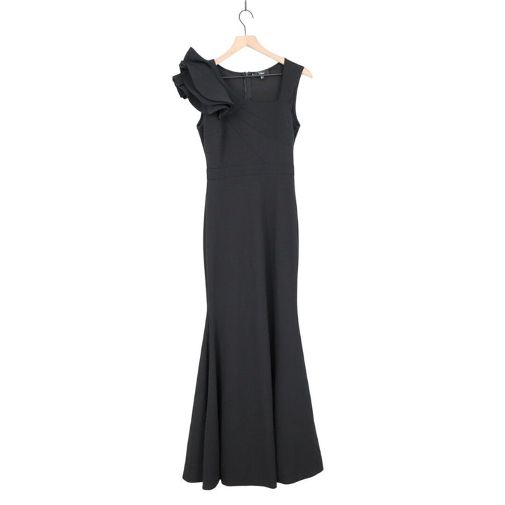 Lulus Lucette Maxi Dress Womens Medium Black Sleeveless Ruffled Mermaid Back Zip