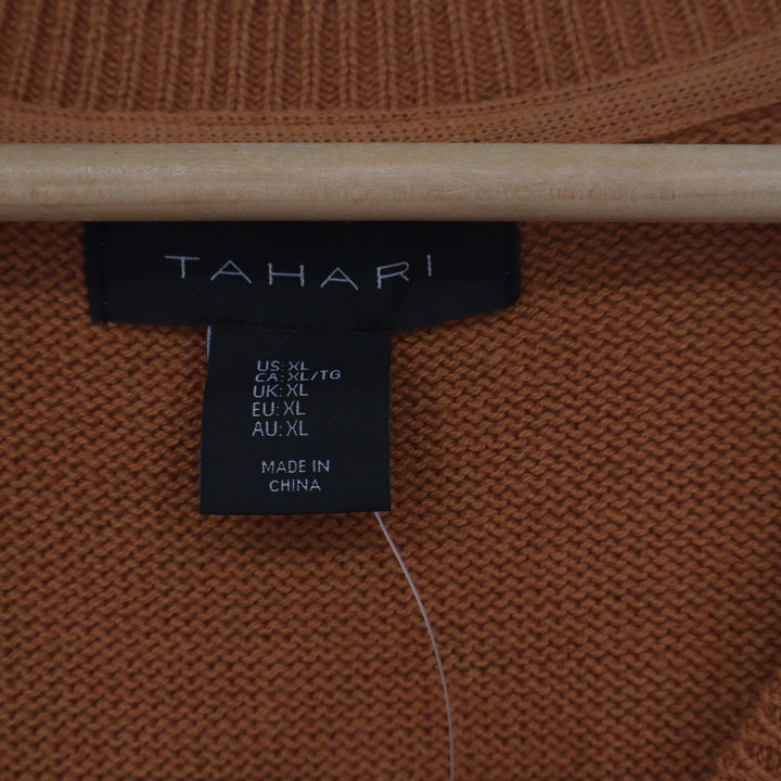 Tahari Womens XL Burnt Orange V-Neck Cotton Blend Relaxed Knit Sweater