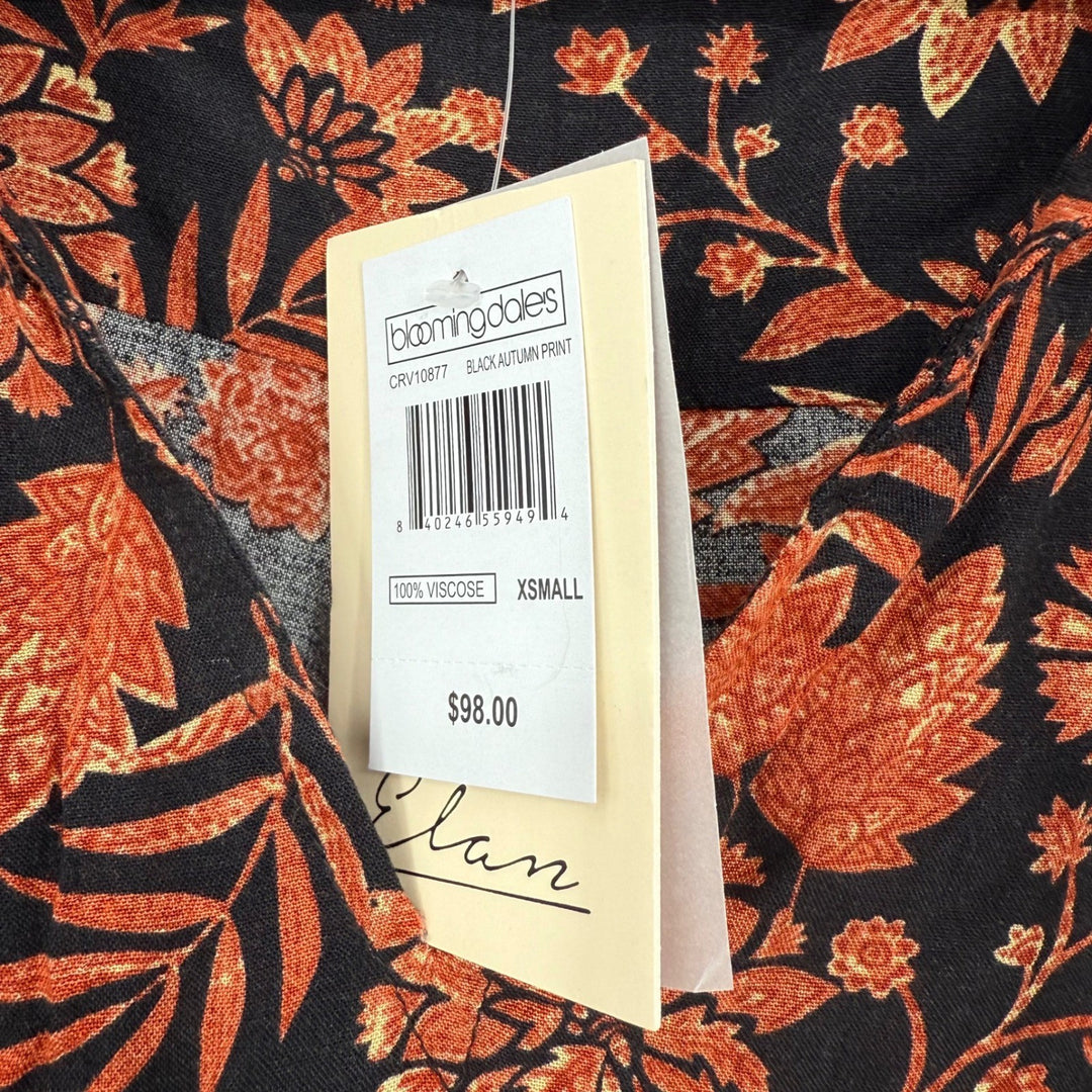 Elan Bloomingdales Black Autumn Print Ruffle Neck Long Sleeve Top XS