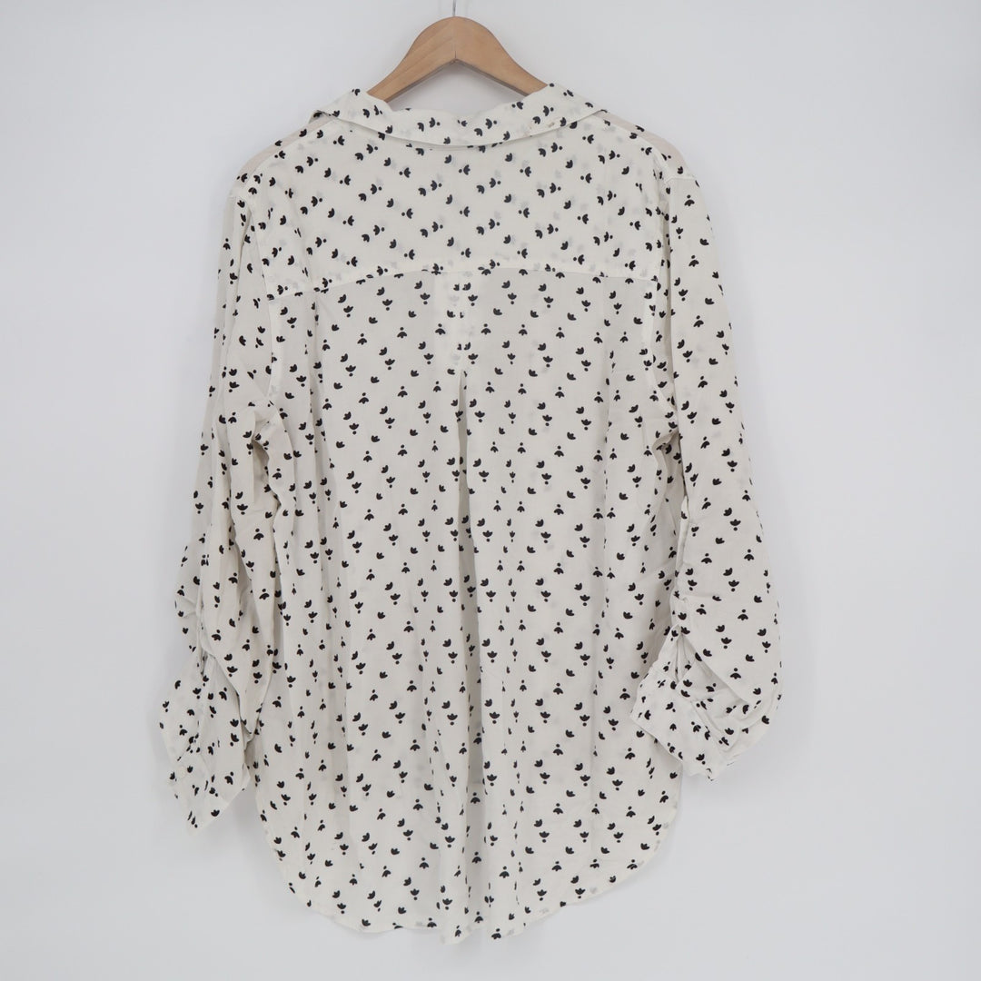 Velvet Heart Shirt Womens Large White Printed High Low Hem Long Sleeve Button Up