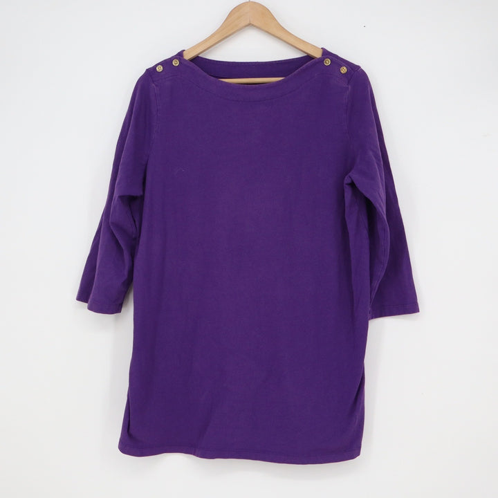 Jessica London Purple Boatneck Tunic Top Gold Shoulder Buttons 14/16