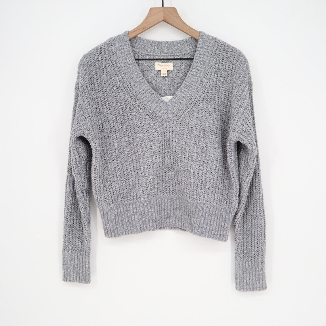 State of Day Intimates Pajama Top Womens Small Gray Open Knit Pullover Sleepwear