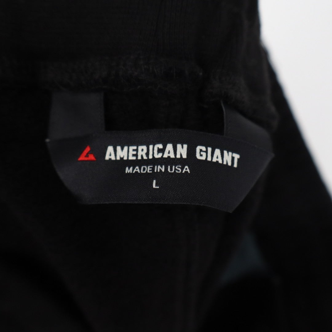 American Giant Sweatshorts Men L Black Teal Cotton Drawstring Slash Pockets Logo