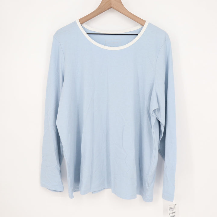 Charter Club Intimates Pajama Shirt Women 2XL Blue Cotton Round Neck Long Sleeve