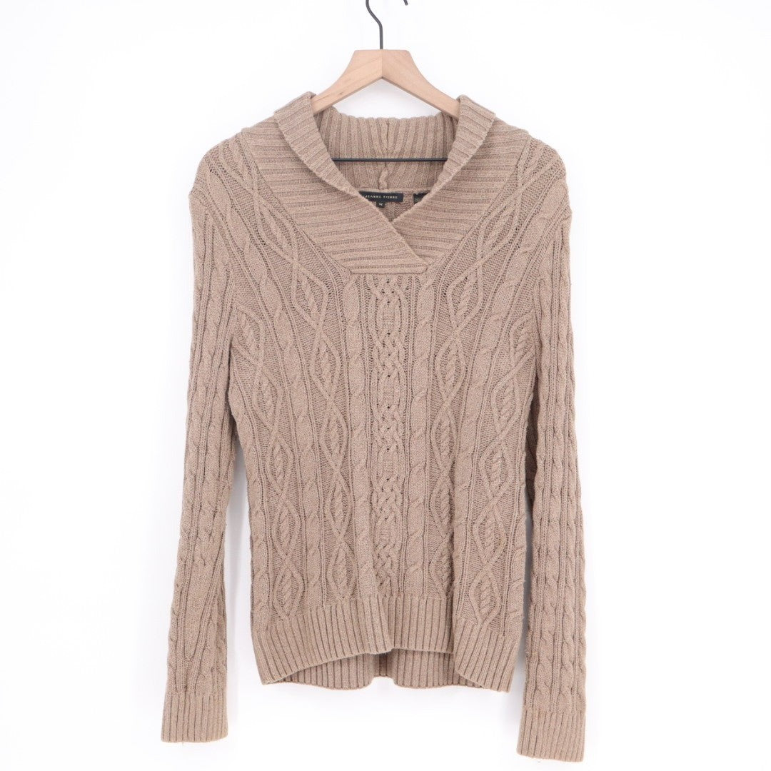 Jeanne Pierre Sweater Womens Medium Brown Cable Knit Cotton Shawl Collar Outdoor