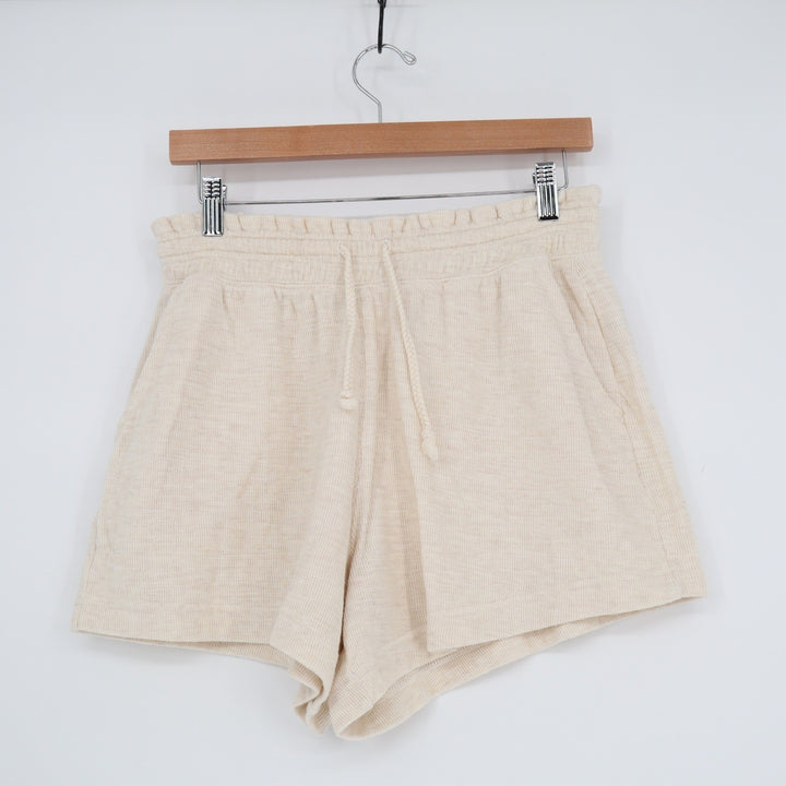 Aerie Cream Textured Knit Lounge Shorts High Rise Paperbag Waist Small SP
