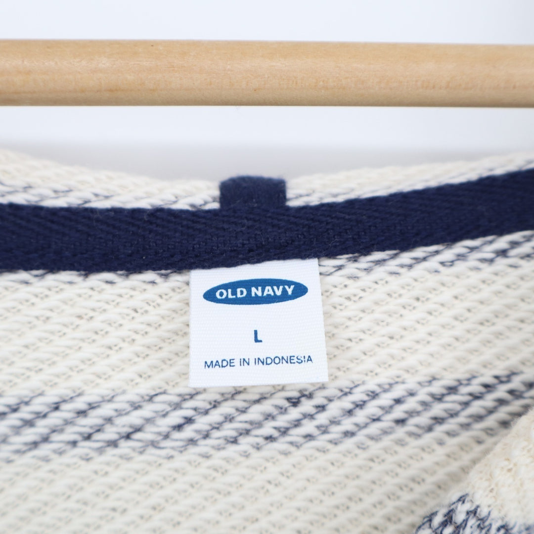 Old Navy Hoodie Womens Large White Blue Striped Cotton Kangaroo Pocket Pullover