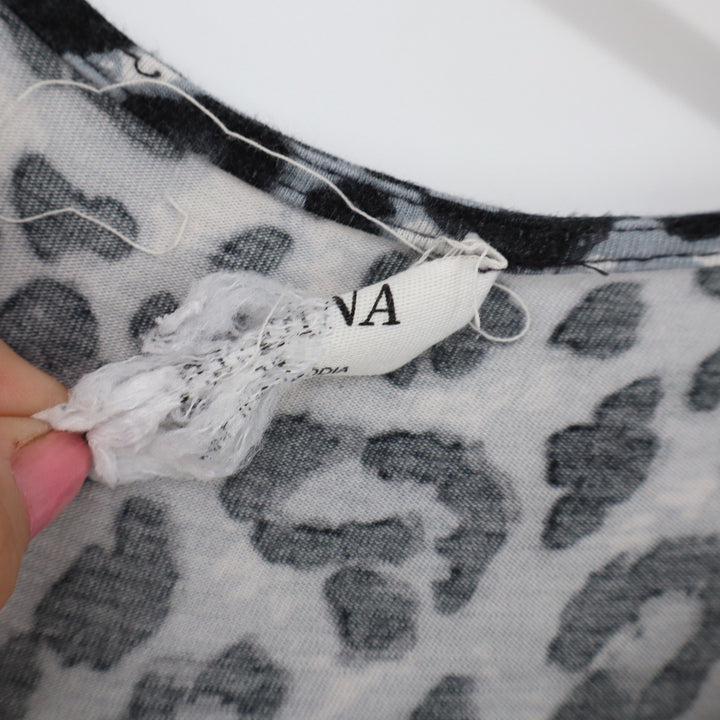 ANA Jumpsuit Womens M Grey Leopard Print Button-Down Good