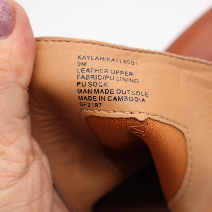 Steve Madden Kaylah Cognac Leather Pointed Toe V-Cut Block Heel Booties Size 9M