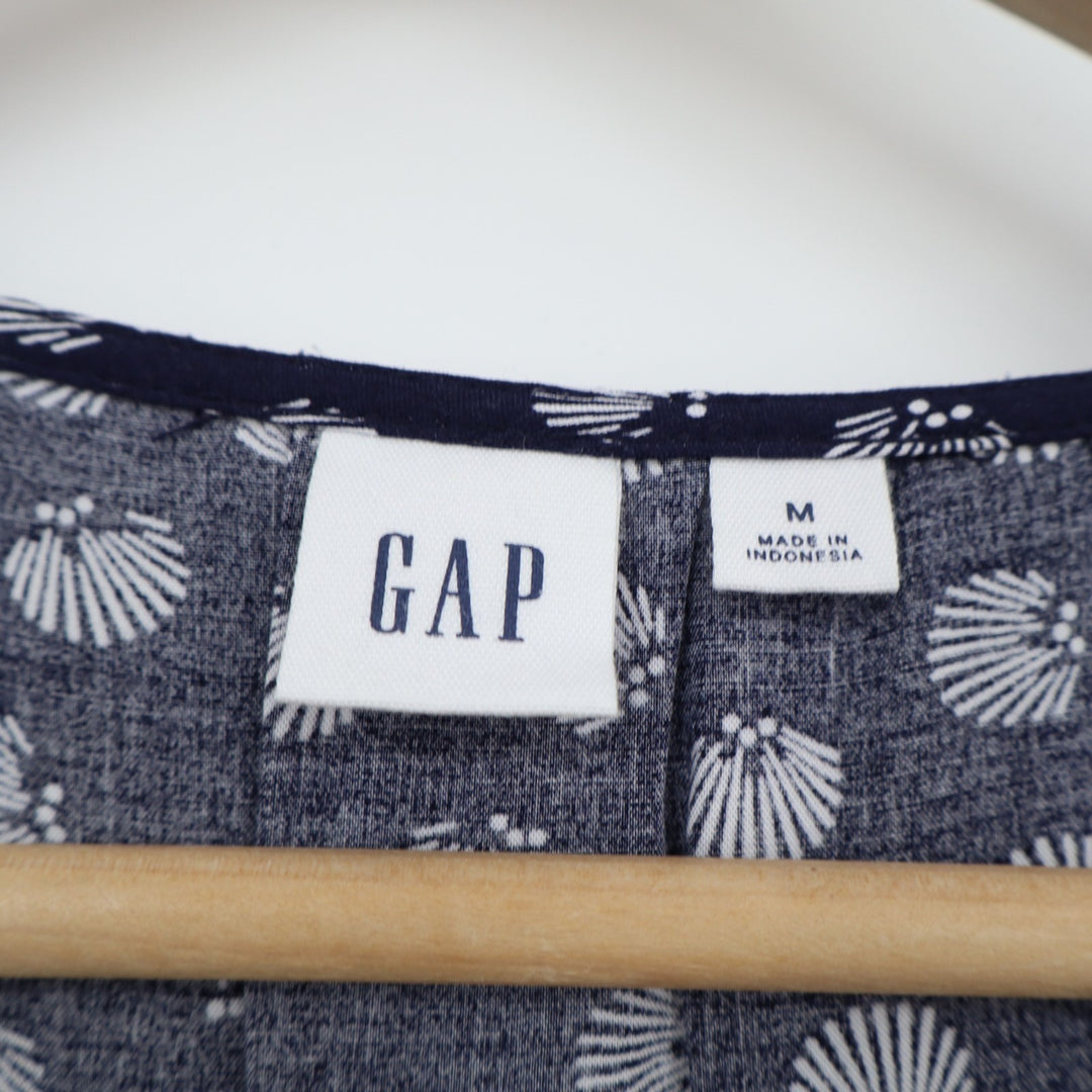 Gap Shift Dress Womens Medium Blue Printed V-Neck Pleated Sleeveless Pullover