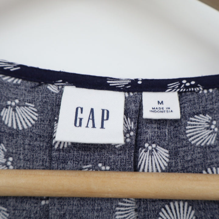 Gap Shift Dress Womens Medium Blue Printed V-Neck Pleated Sleeveless Pullover