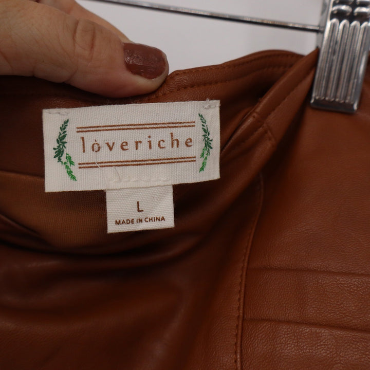 Loveriche Brown Faux Leather Mini Skirt Cognac A-Line Size L