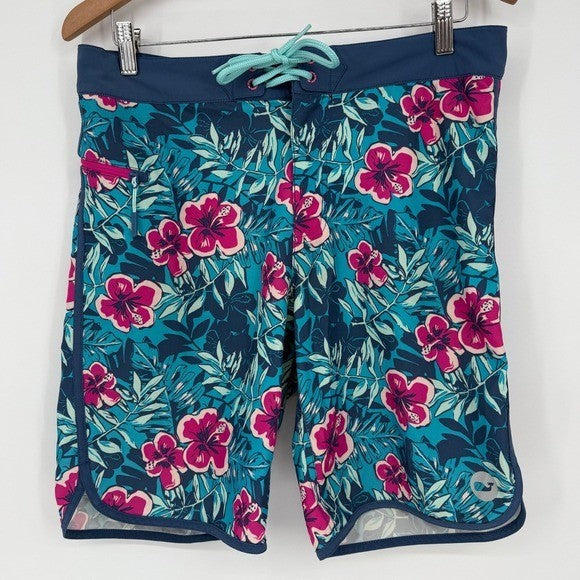 Vineyard Vines Swim Trunks Size 30 Floral Teal Pink Side Zip Pocket