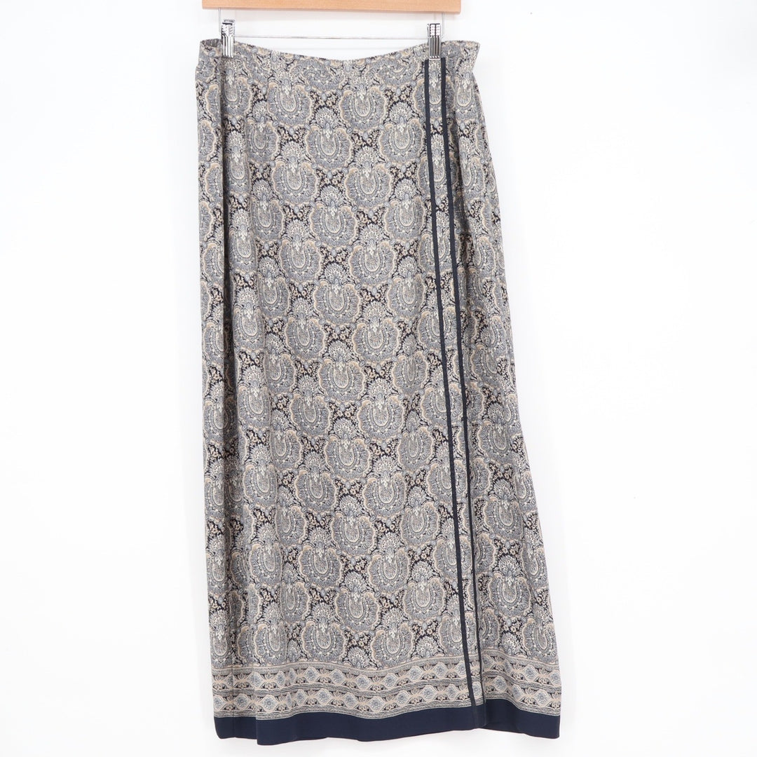 Emma James Liz Claiborne Navy Blue Paisley Medallion Maxi Skirt Size 16 Slit