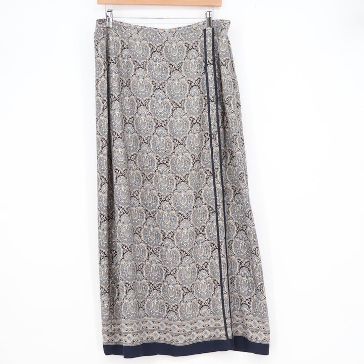 Emma James Liz Claiborne Navy Blue Paisley Medallion Maxi Skirt Size 16 Slit
