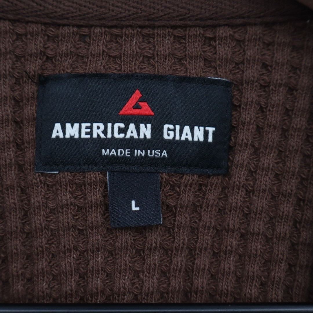American Giant T-Shirt Mens L Cocoa Black Colorblock Cotton Stretch Waffle Knit