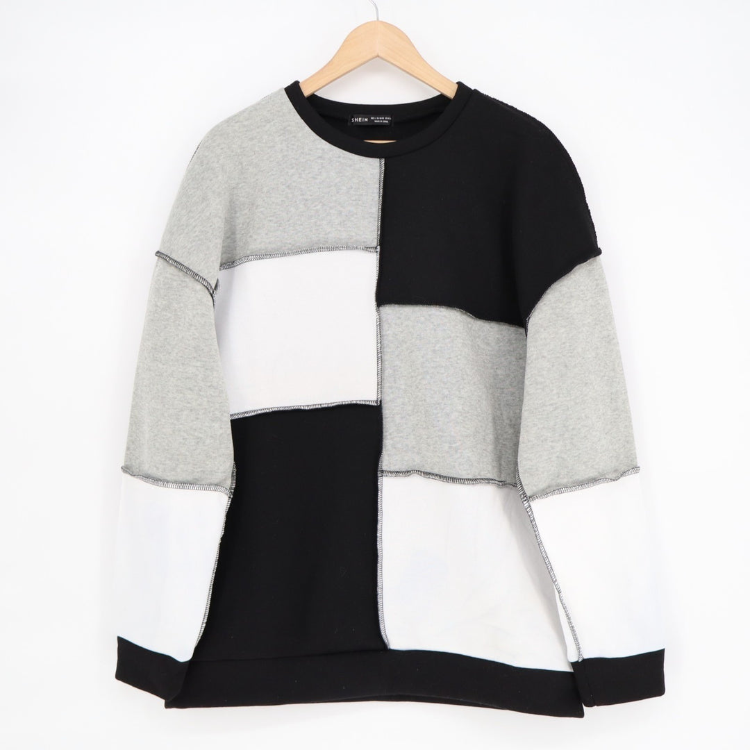 Shein Sweatshirt Women Large Multicolor Colorblock Stitch Trim Stretch Oversized