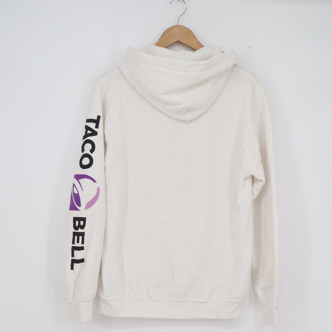 Taco Bell Hoodie White Multi Color Pop Art Logo Sleeve Graphic Mens Small