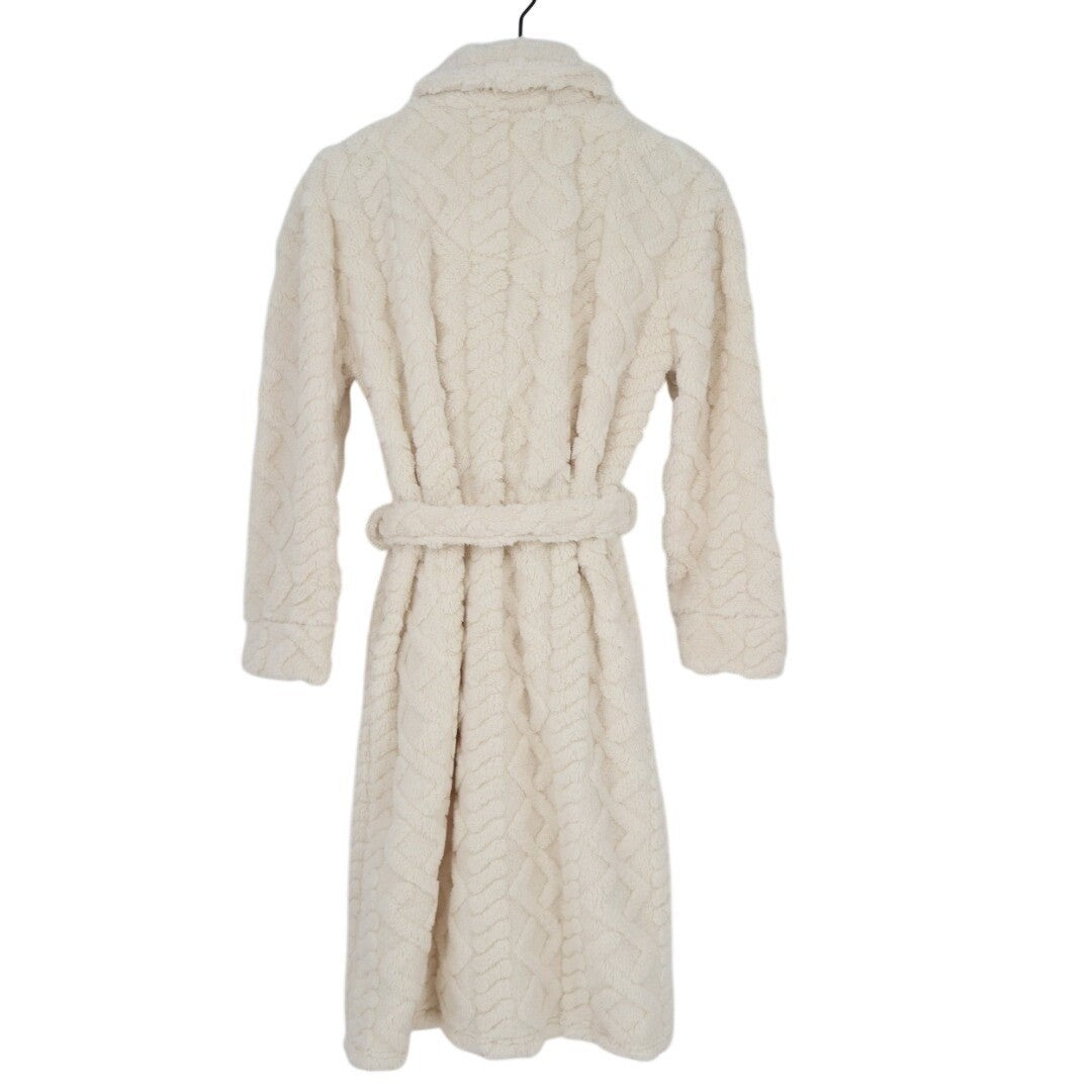 Linea Donatella Wrap Bathrobe Womens Small White Fleece Cable Knit Shawl Collar