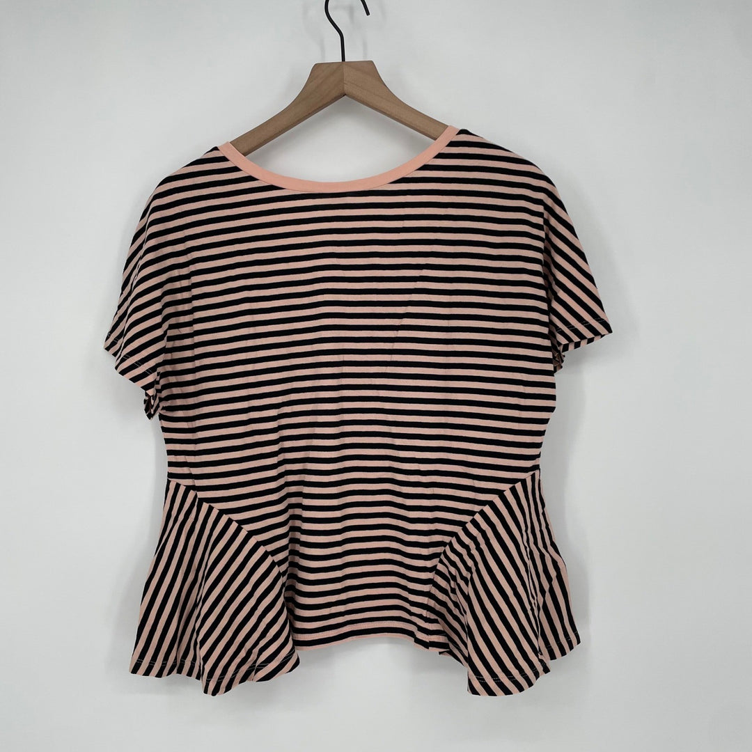 BP. Striped Peplum V Neck T Shirt Top Pink Black Womens Size S