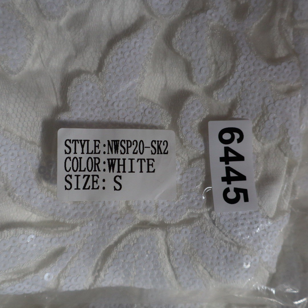 Naked Wardrobe White Sequin Floral Lace Mini Skirt Pleated Ruffle