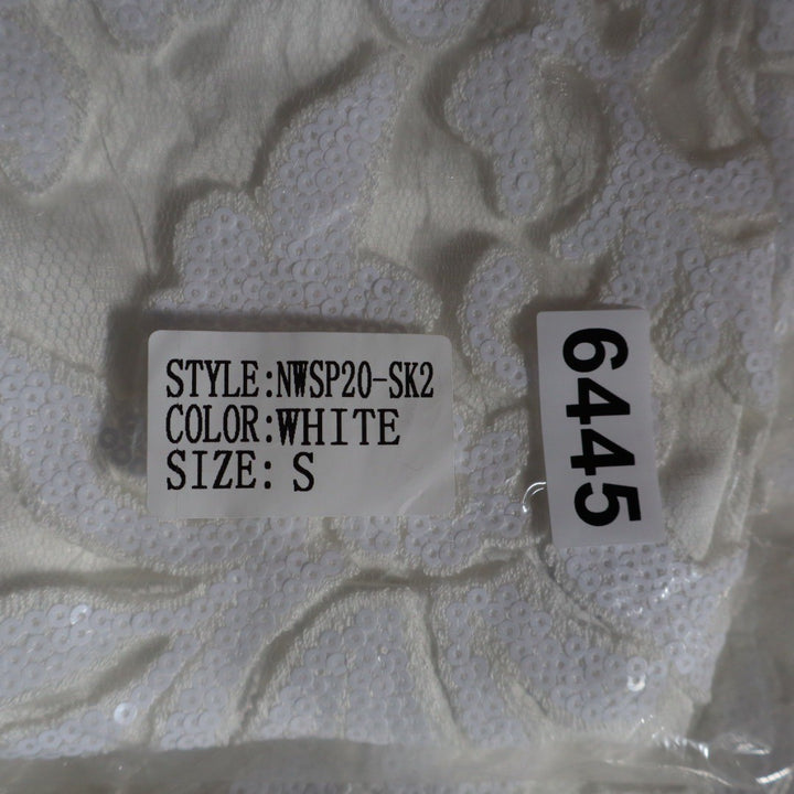 Naked Wardrobe White Sequin Floral Lace Mini Skirt Pleated Ruffle