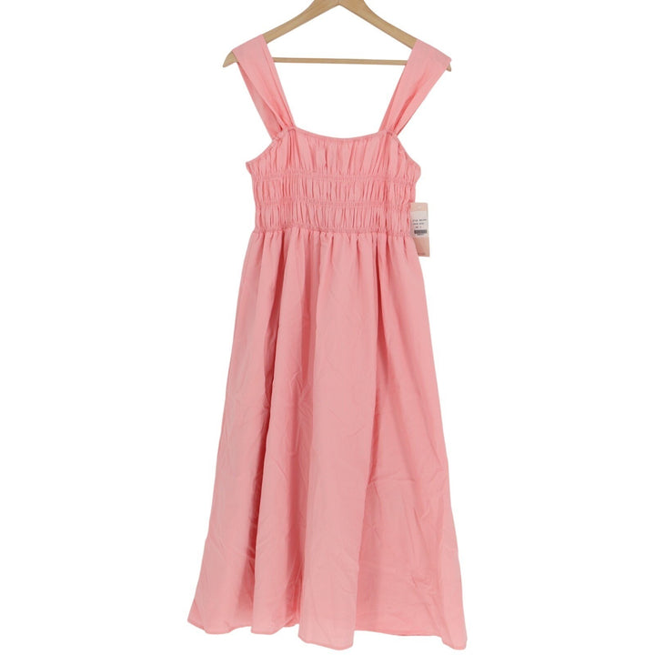 Nanette Lepore Fit & Flare Dress Womens 12 Pink Smocked Pleated Square Neck