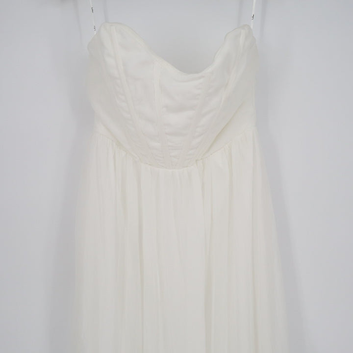 Lulus Special Moment Bustier Maxi Dress Womens Medium White Strapless Sweetheart
