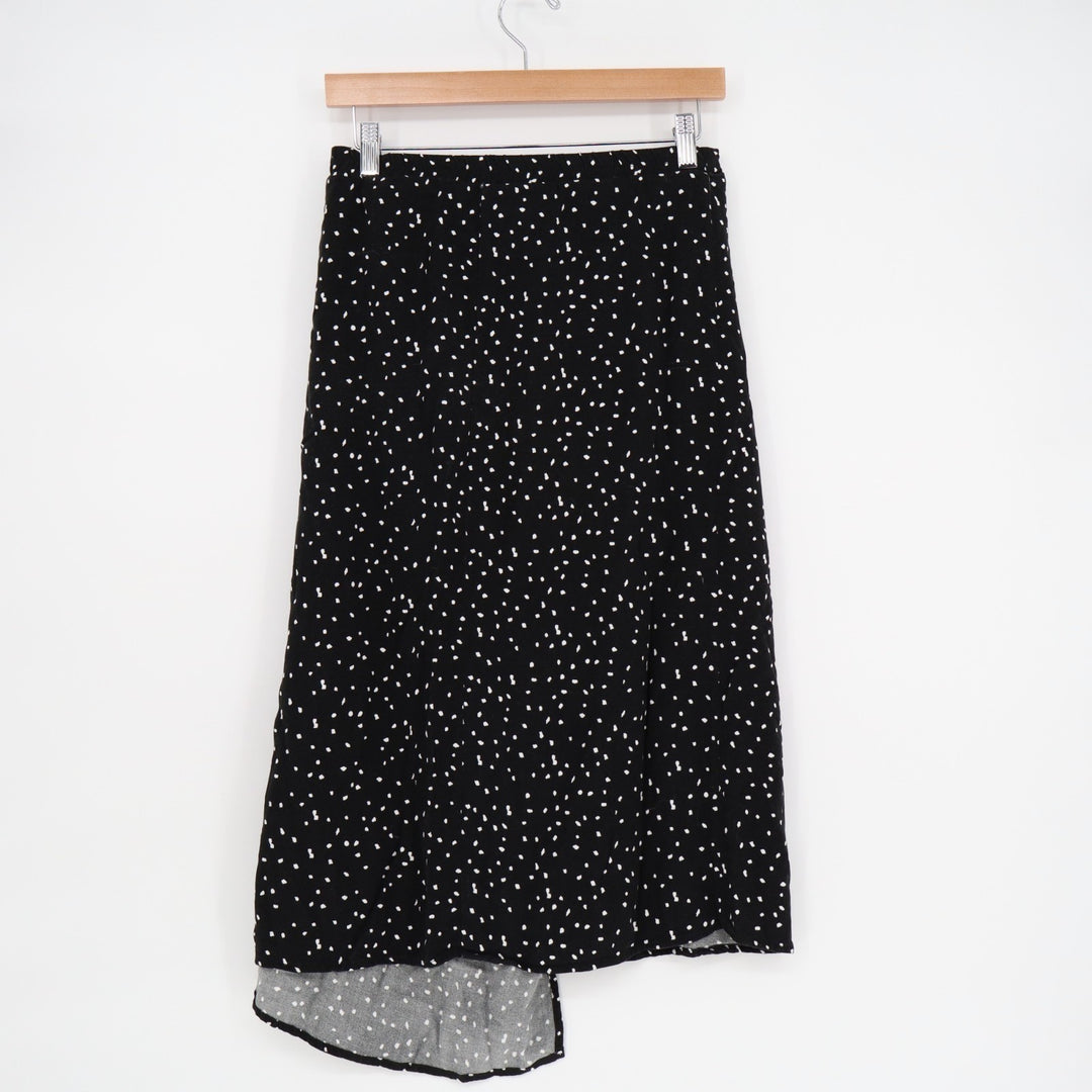 Urban Romantics Wrap Skirt Womens L Black Polka Dot Asymmetrical Hem Tie Waist