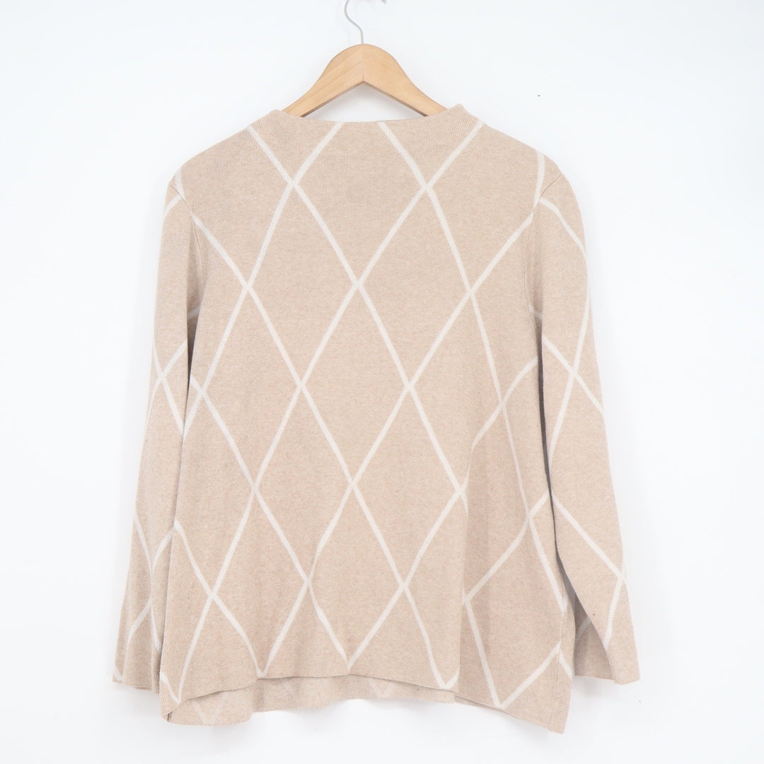 Peyton Primrose Tan White Diamond Knit Pullover Sweater Womens 1X XL