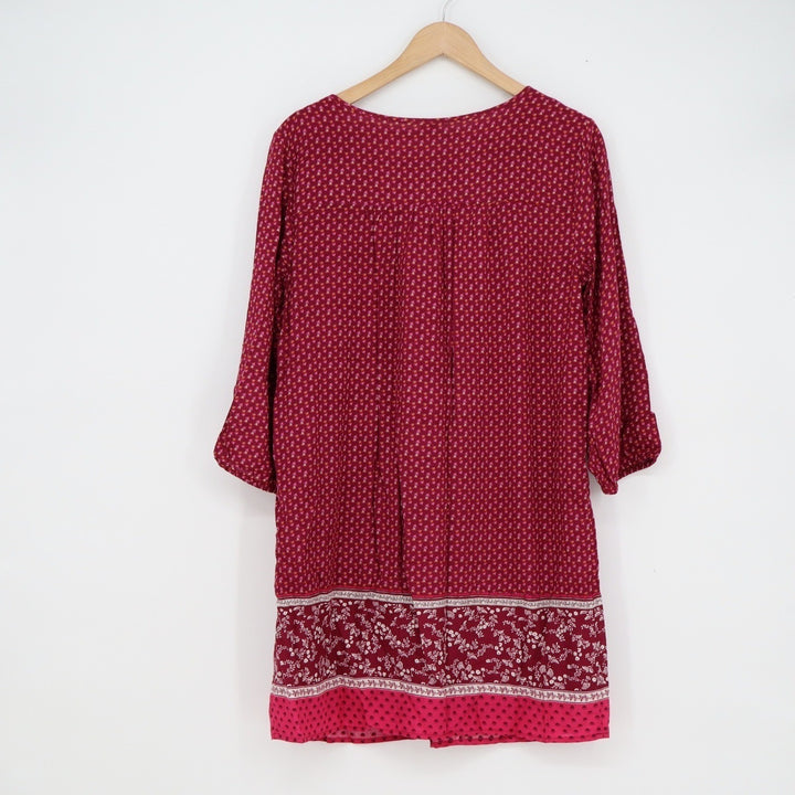 Old Navy Women's Burgundy Floral Mixed Print Tassel Shift Dress Medium