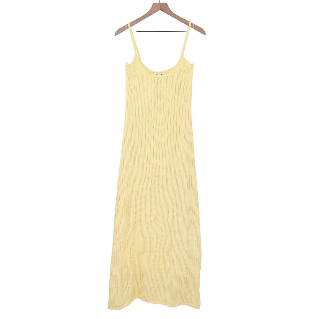Showpo Fhel Maxi Dress Lemon Yellow Crochet Strappy Knit Sundress US 8 PH9475