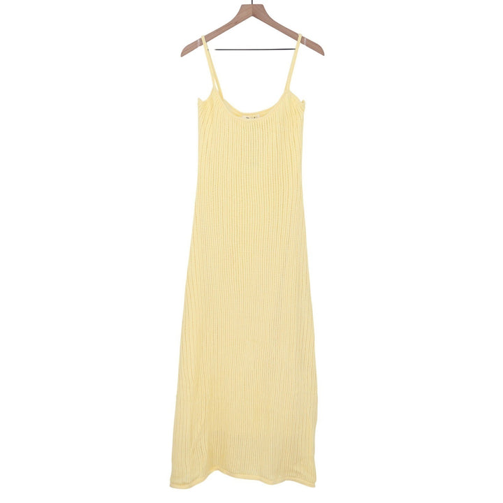 Showpo Fhel Maxi Dress Lemon Yellow Crochet Strappy Knit Sundress US 8 PH9475