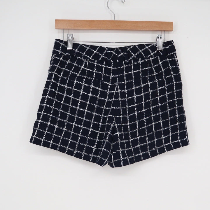 Armani Exchange Navy Blue White Windowpane Grid Tailored Shorts Womens Size 2