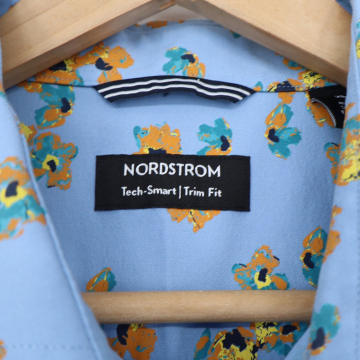 Nordstrom Button-Down Mens XL Tech-Smart Trim Fit Blue Floral Stretch Excellent