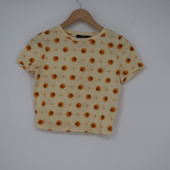 Cider Womens Small Retro Geometric Print Crop Top Cream Orange