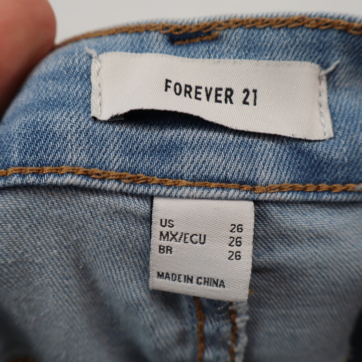Forever 21 Womens High Rise Flare Jeans Light Wash Raw Hem Blue Size 26