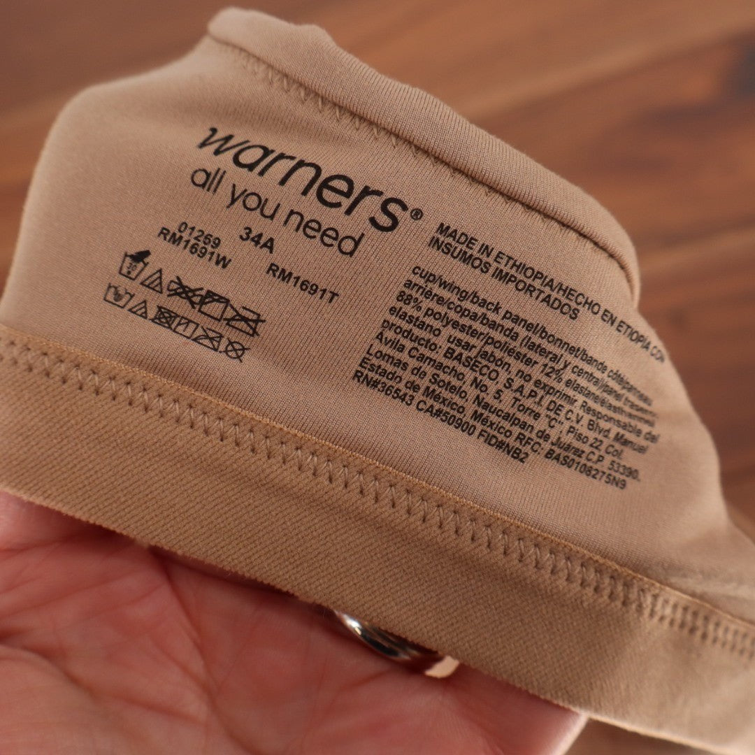 Warners Simply Perfect Super Soft Wirefree Bra Womens 34A Nude Adjustable Strap