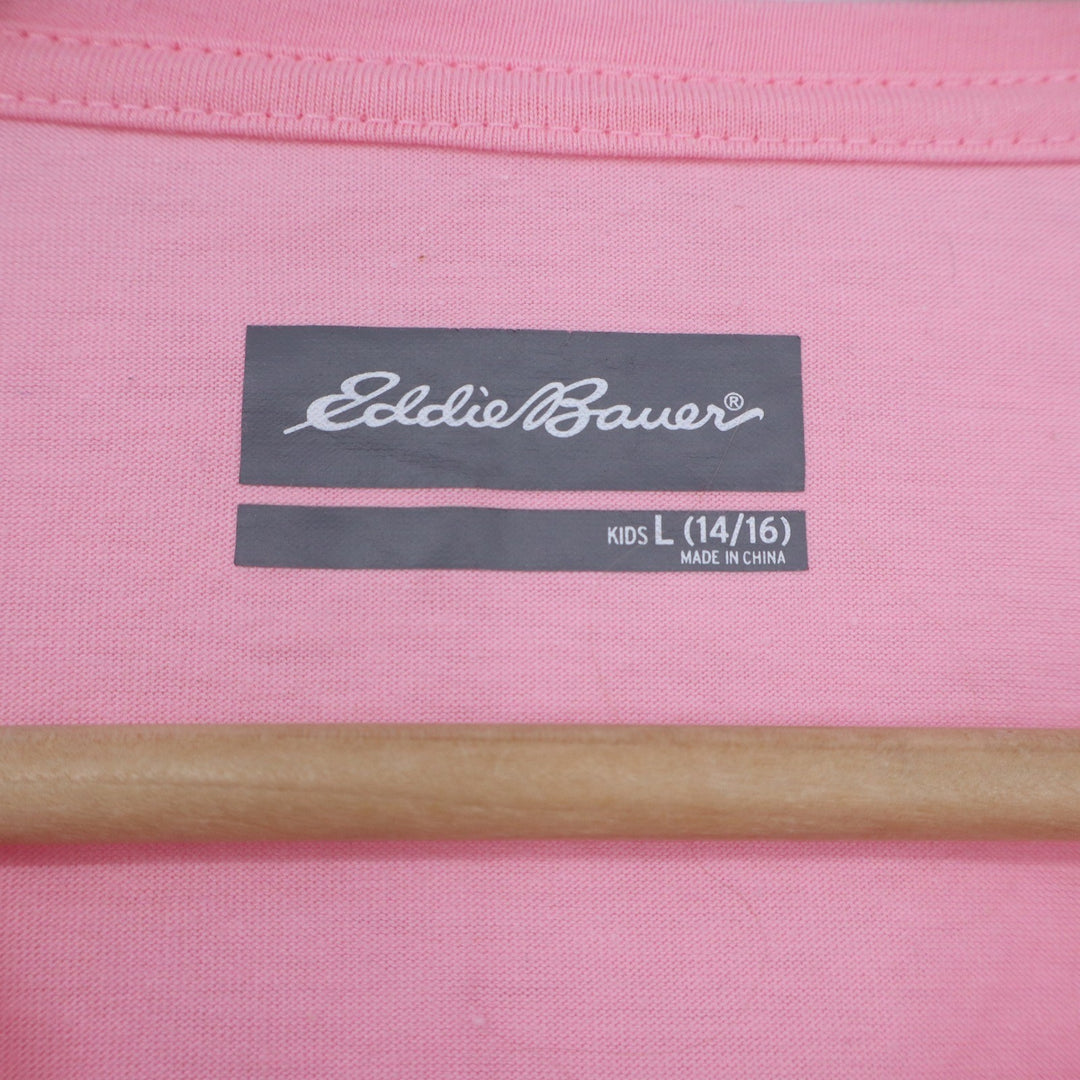 Eddie Bauer Kids Pink Yoga In The Woods Bear Graphic Long Sleeve Tee L 14/16