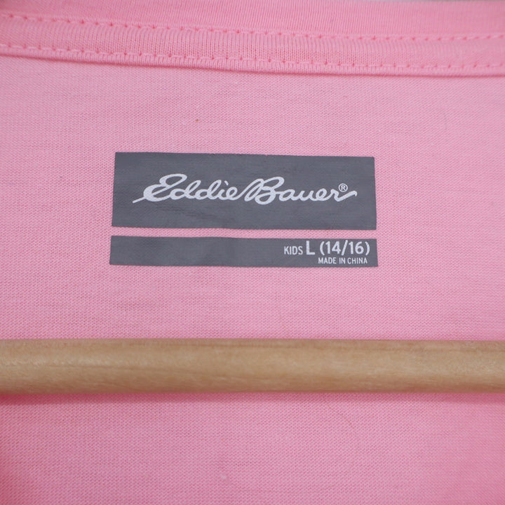 Eddie Bauer Kids Pink Yoga In The Woods Bear Graphic Long Sleeve Tee L 14/16
