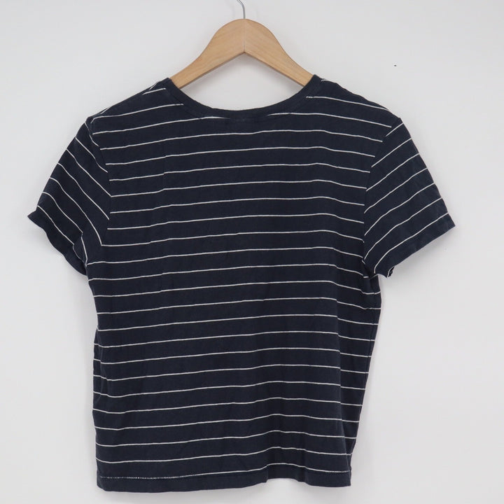 Max Studio Navy Blue White Striped Pima Cotton Modal Short Sleeve Tee Shirt M