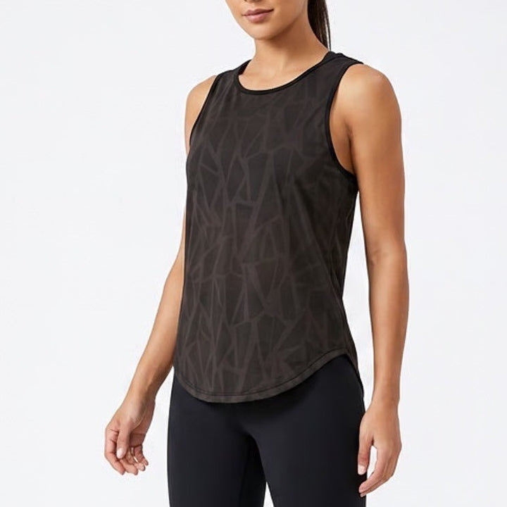Tank Top Women Black Mesh Round Neck Wide Strap Yoga Running Activewear Pullover