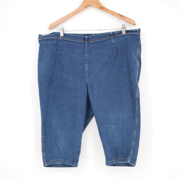 White Stag Womens Plus 22/24 Blue Denim Capri Pants Elastic Waist Stretch